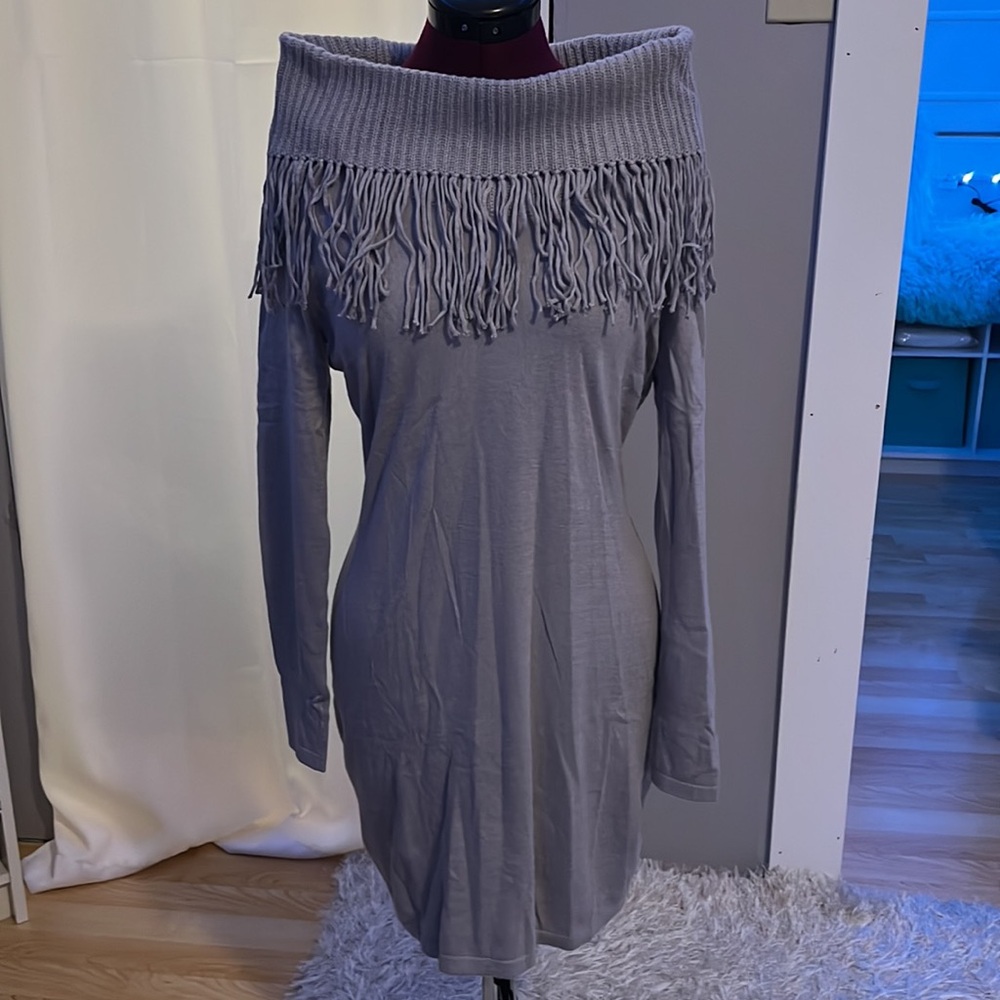 Boston Proper Off The Shoulder Fringe Dress